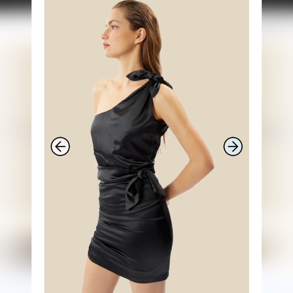 Deluc Vuillard Satin Dress Elegant Black One-Shoulder Dress Mini